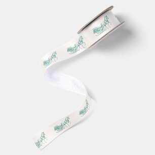 Vintage Green Toile Horse Sleigh Christmas Satin Ribbon