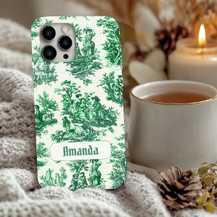 Vintage Green Toile Jouy French Floral Monogram Case-Mate iPhone 14 Case