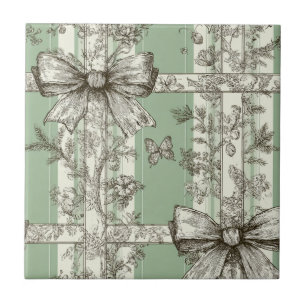 Vintage Green Toile Ribbon Tile