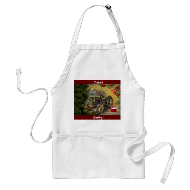 Vintage Green Tractor Barn Christmas Standard Apron (Front)