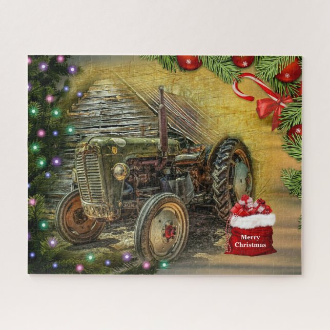 Vintage Green Tractor Christmas Jigsaw Puzzle (Horizontal)