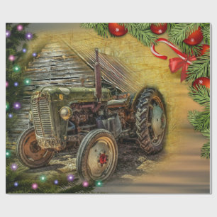 Vintage Green Tractor Christmas Wrapping Paper