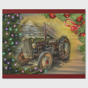 Vintage Green Tractor Christmas Wrapping Paper