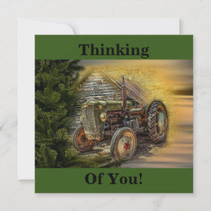 Vintage Green Tractor Rustic Old Barn Card