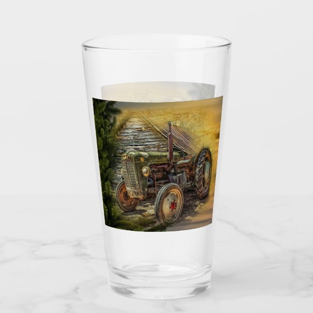 Vintage Green Tractor Rustic Old Barn Glass (Front)