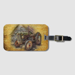 Vintage Green Tractor Rustic Old Barn Luggage Tag