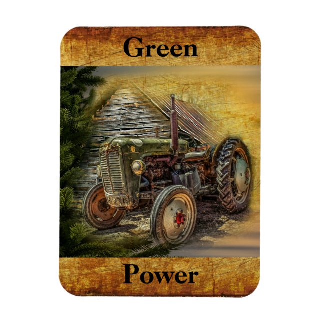 Vintage Green Tractor Rustic Old Barn Magnet (Vertical)