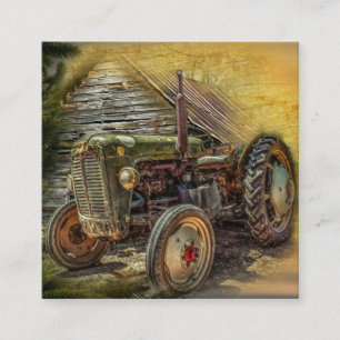 Vintage Green Tractor Rustic Old Barn Square Business Card