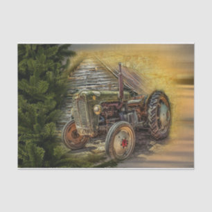 Vintage Green Tractor Rustic Old Barn Tissue Paper