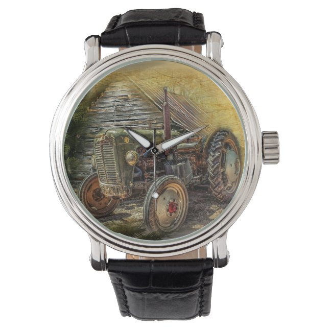 Vintage Green Tractor Rustic Old Barn Watch (Front)