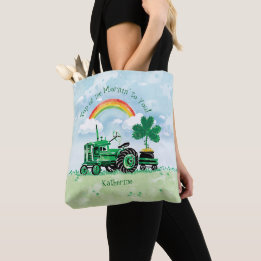 Vintage Green Tractor Shamrock Add Name Tote Bag