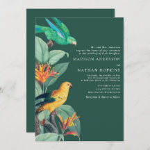 Vintage Green Tropical Bird Wedding Invitation