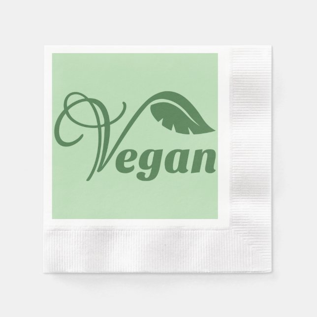 Vintage Green Vegan Logo Leaf  Napkin (Front)