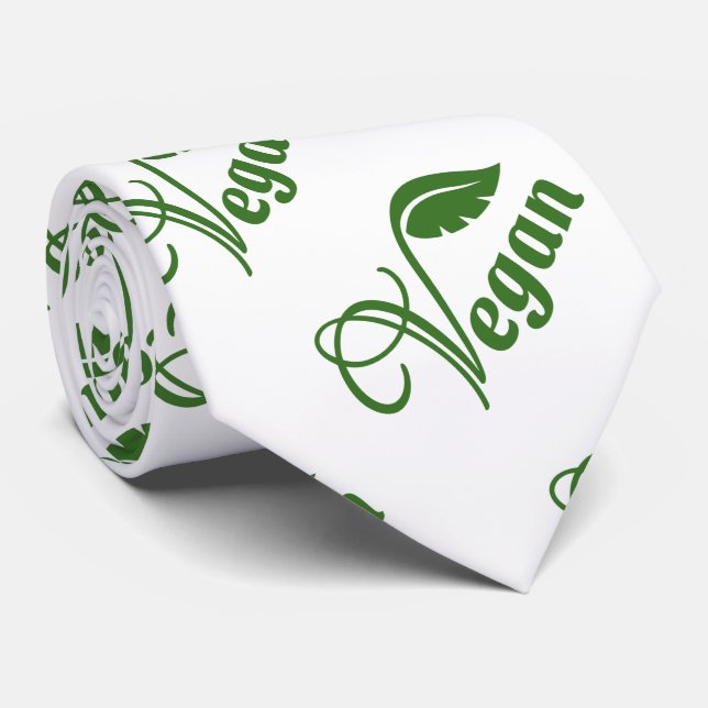 Vintage Green Vegan Logo Leaf  Tie (Rolled)