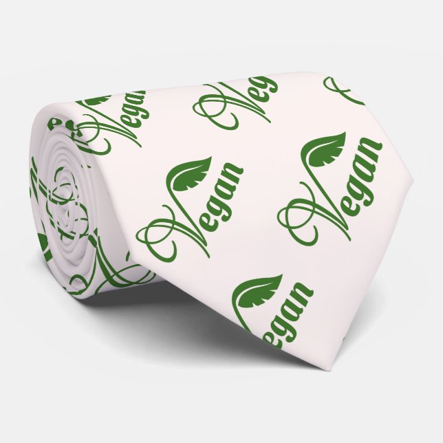Vintage Green Vegan Logo Leaf  Tie (Rolled)