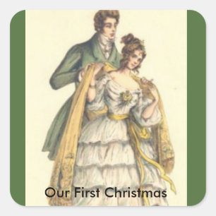 Vintage Green Victorian Our First Christmas Square Sticker