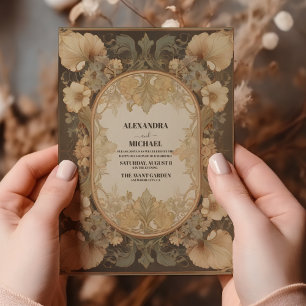 Vintage Green Wedding Art Nouveau Mucha Invitation