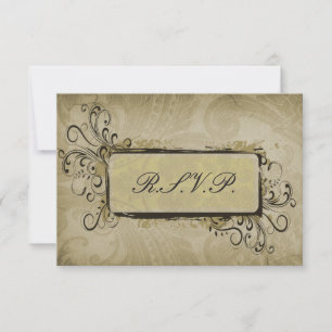vintage green wedding RSVP standard 3.5 x 5 Card