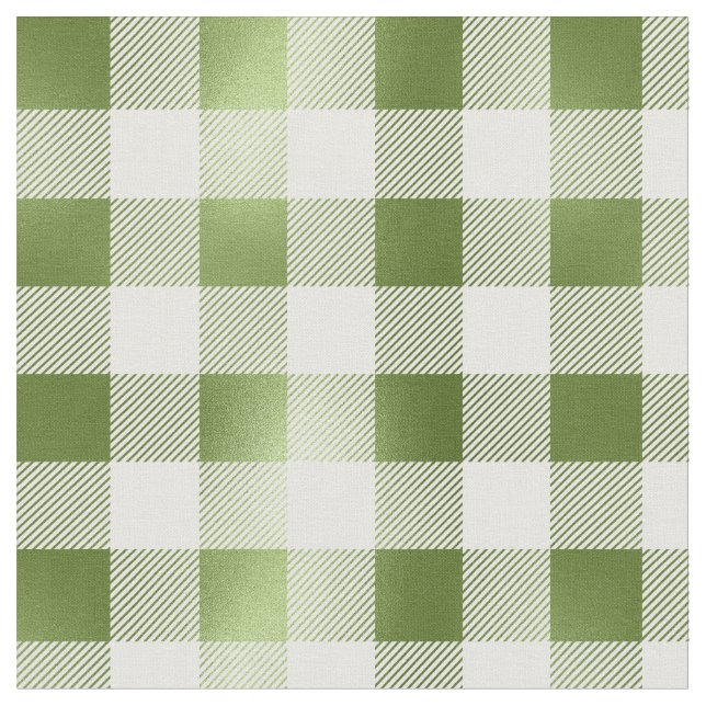 Vintage Green White Buffalo Plaid Fabric (Close Up)