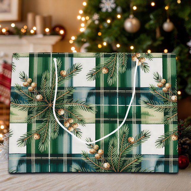 Vintage Green White Gingham Pattern Large Gift Bag (Creator Uploaded)
