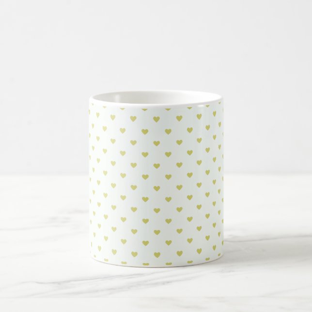 Vintage Green & White Heart Shape Background Coffee Mug (Center)