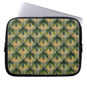 Vintage Green White Orange Floral Pattern Laptop Sleeve