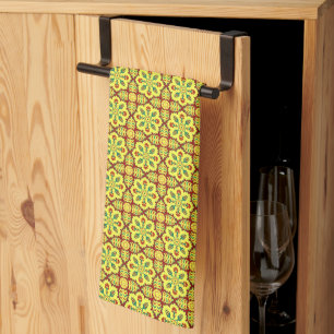 Vintage Green White Ottoman Turkish Vine Pattern K Tea Towel