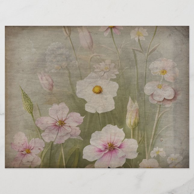 Vintage Green & White Scrapbook Paper (Front)