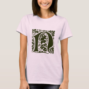 Vintage Green William Morris Letter N Monogram T-Shirt