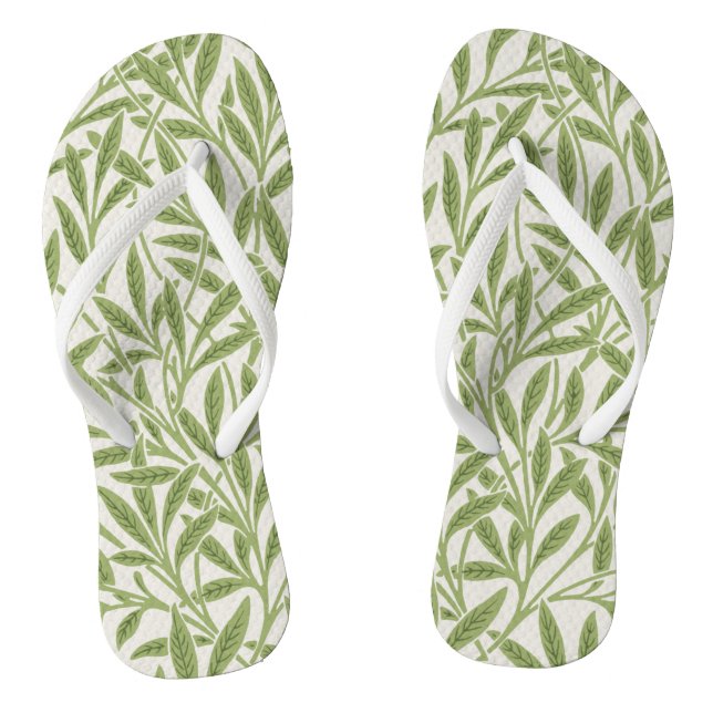 Vintage Green Willow Leaves Botanical Flip Flops (Footbed)