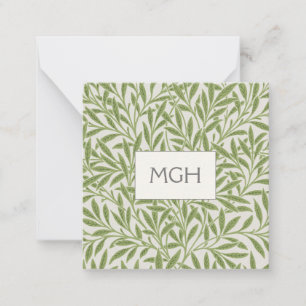 Vintage Green Willow Leaves Monogram Card