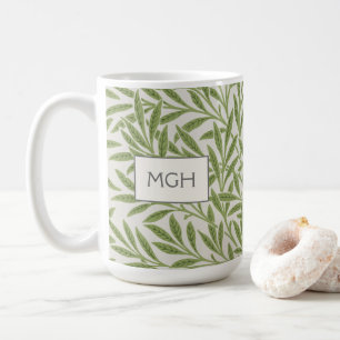 Vintage Green Willow Leaves Monogram Coffee Mug