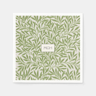 Vintage Green Willow Leaves Monogram Napkin