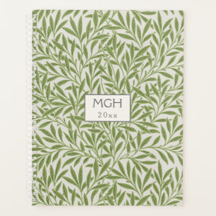 Vintage Green Willow Leaves Monogram Planner