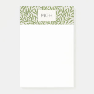 Vintage Green Willow Leaves Monogram Post-it Notes
