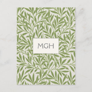 Vintage Green Willow Leaves Monogram Postcard