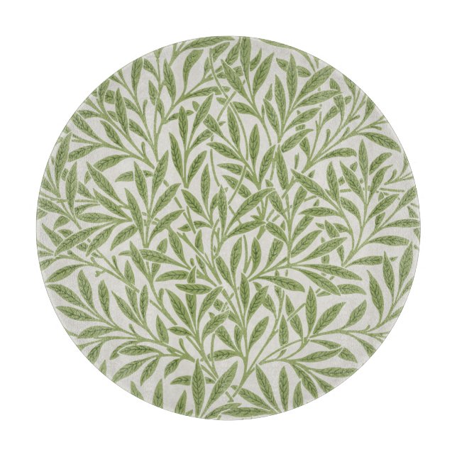Vintage Green Willow Leaves Pattern Cutting Board (Front)