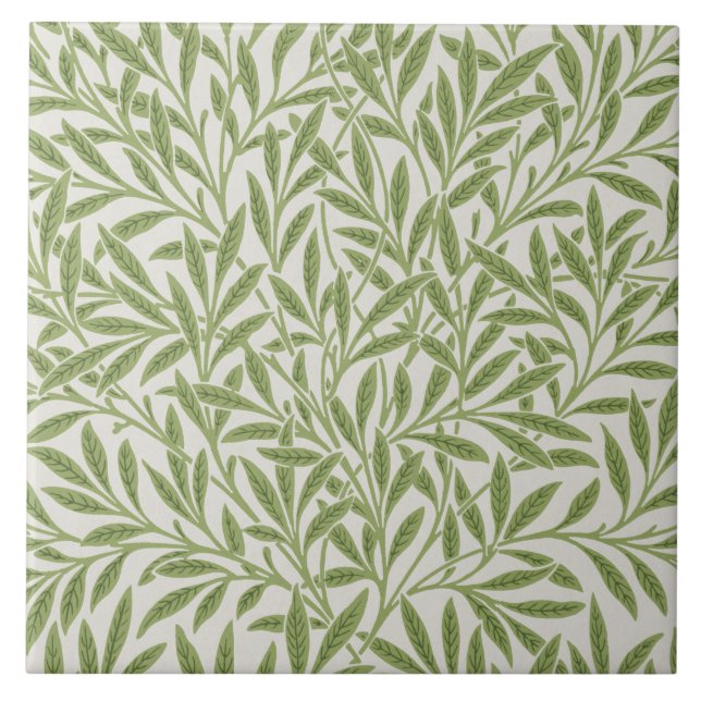 Vintage Green Willow Leaves Pattern Tile (Front)