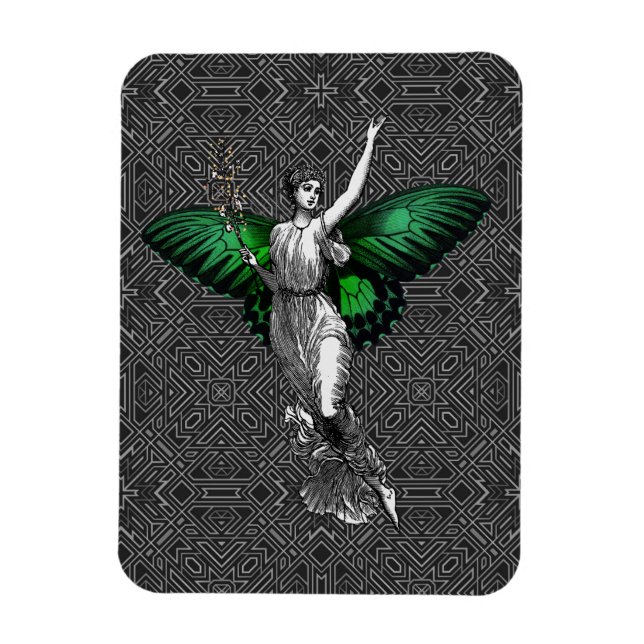 Vintage Green Wing Fairy Art Deco Magnet (Vertical)