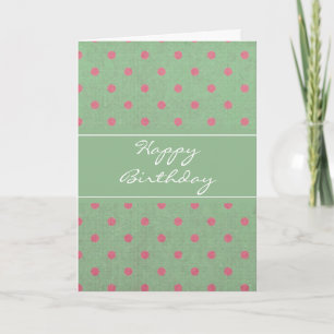 Vintage Green with Pink Polka Dots Birthday Card