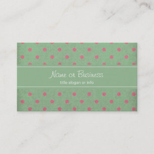 Vintage Green with Pink Polka Dots Pattern Business Card