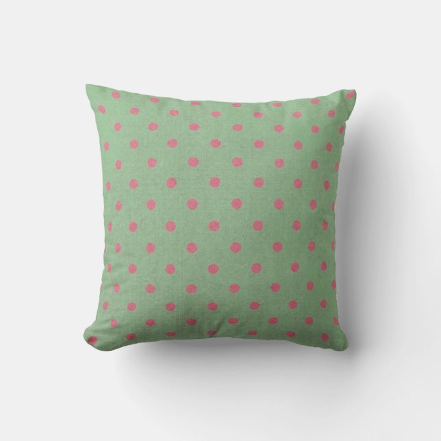 Vintage Green with Pink Polka Dots Pattern Cushion (Front)