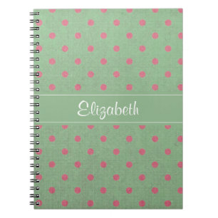 Vintage Green with Pink Polka Dots Pattern Notebook