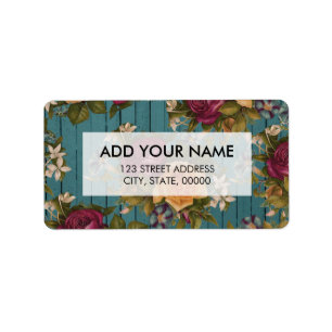 Vintage green wood coral burgundy roses floral label