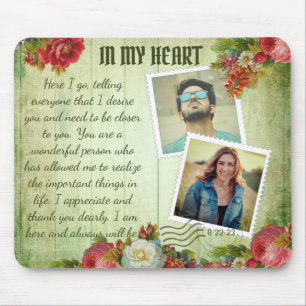 Vintage Green Wooden Floral Romantic Love Letter Mouse Mat