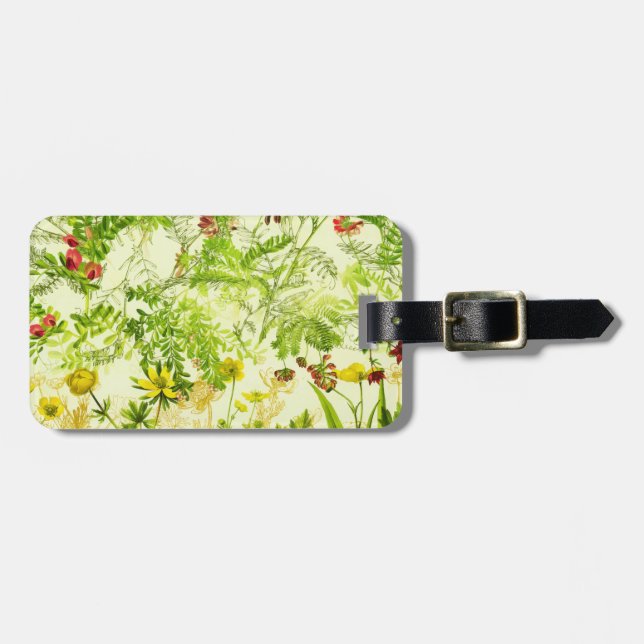 Vintage Green Woodland Botanical Leaves Wildflower Luggage Tag (Front Horizontal)