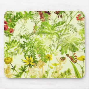 Vintage Green Woodland Botanical Leaves Wildflower Mouse Mat