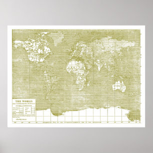 Vintage Green World Map Poster