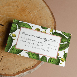 Vintage Green Yellow Floral Cactus Pattern Discount Card