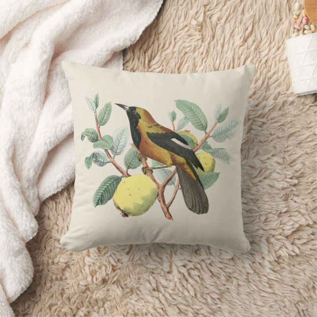 Vintage green yellow fruit branch brown bird cushion (Blanket)